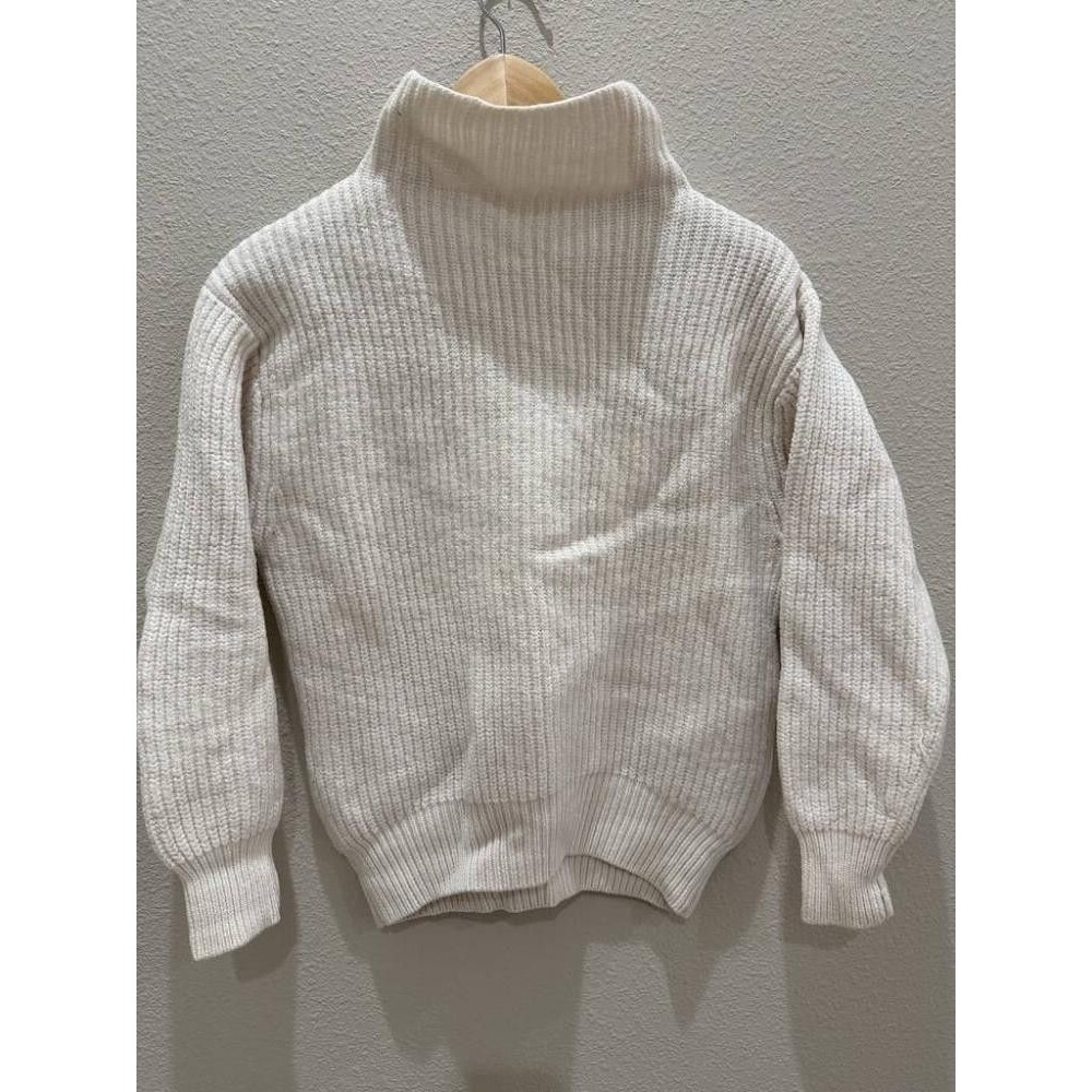 Aritzia Wilfred Montpellier Merino Wool Ribbed Turtleneck Sweater Cream Small